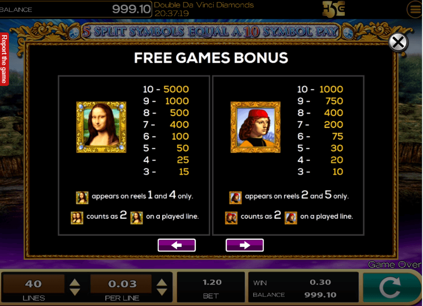 Double Da Vinci Diamonds UK slot game